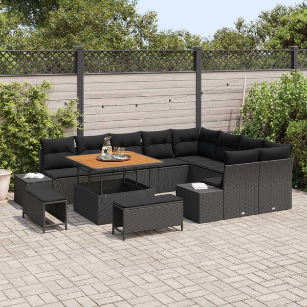 vidaXL Garden Sofa Set with Storage 12 pcs Black Poly rattan