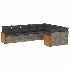 vidaXL 9 Piece Garden Sofa Set with Cushions Grey Poly Rattan