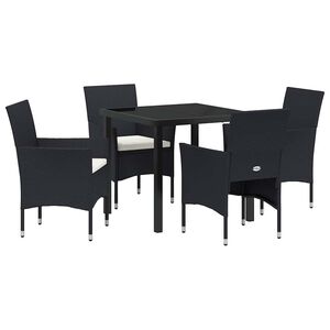vidaXL Garden Dining Set with Cushion 5 pcs Black Poly Rattan