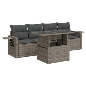 vidaXL 5 Piece Garden Sofa Set with Cushions Grey Poly Rattan