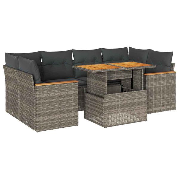 vidaXL 6 Piece Garden Sofa Set with Cushions Grey Poly Rattan Acacia