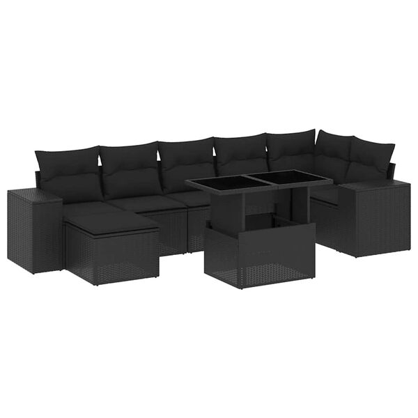 vidaXL 8 Piece Garden Sofa Set with Cushions Black Poly Rattan