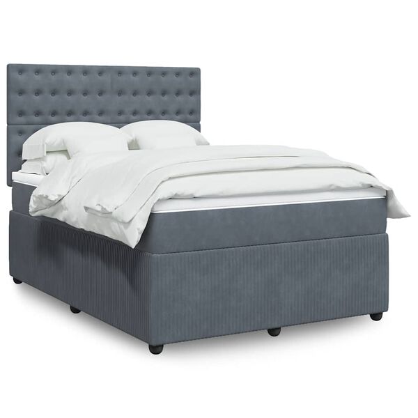 vidaXL Box Spring Bed with Mattress Dark Grey Double Velvet