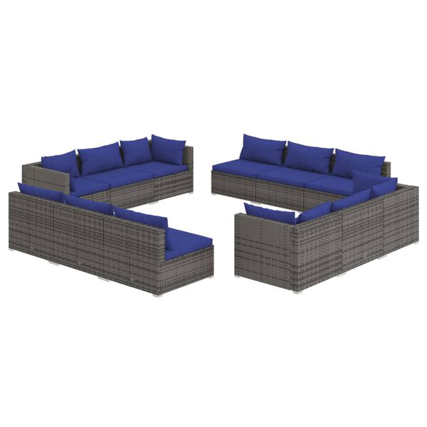 vidaXL 12 Piece Garden Lounge Set with Cushions Poly Rattan Grey