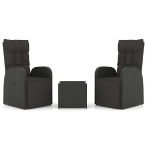 vidaXL 3 Piece Garden Lounge Set Black Poly Rattan&Steel