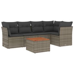 vidaXL 6 Piece Garden Sofa Set with Cushions Grey Poly Rattan