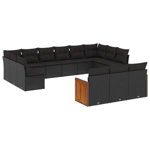 vidaXL 14 Piece Garden Sofa Set with Cushions Black Poly Rattan