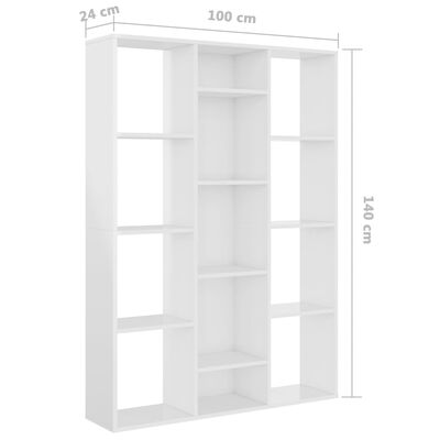 vidaXL Room Divider/Book Cabinet High Gloss White 100x24x140 cm Engineered Wood