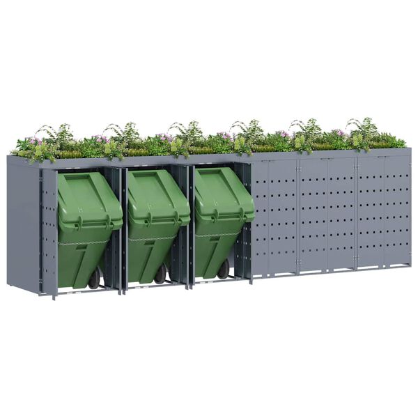 vidaXL Wheelie Bin Storage for 6 Bins Light Grey 408 x 77.5 x 121.5 cm