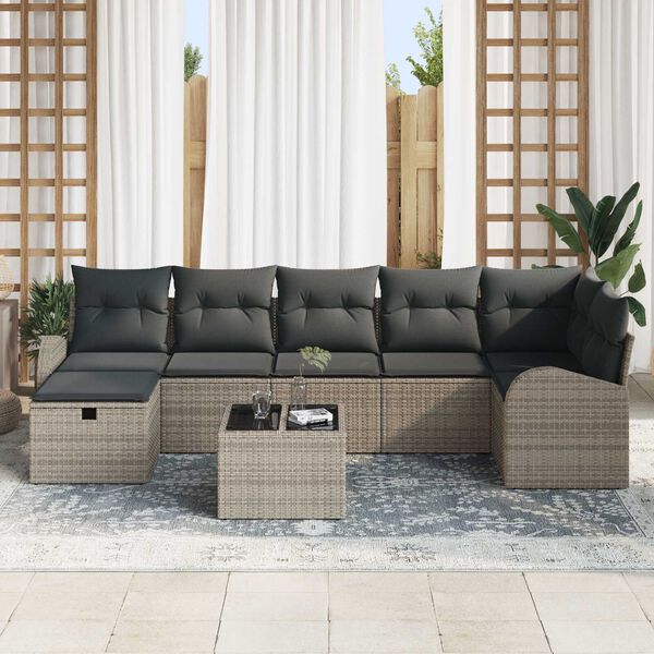 vidaXL Garden Sofa Set with Cushion 8 pcs Grey Poly rattan