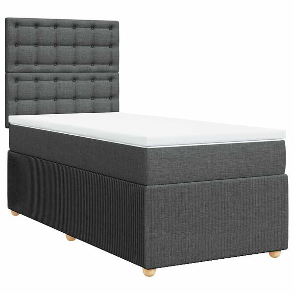 vidaXL Box Spring Bed with Mattress Dark Grey King Single Fabric