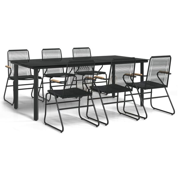 vidaXL 7 Piece Garden Dining Set Black PVC Rattan