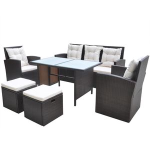 vidaXL 6 Piece Outdoor Dining Set with Cushions Poly Rattan Brown