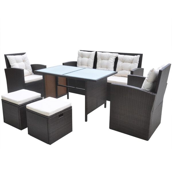 vidaXL 6 Piece Outdoor Dining Set with Cushions Poly Rattan Brown