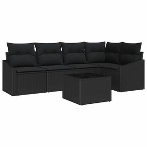 vidaXL Sofa Set with Cushion 6 pcs Black Poly Rattan
