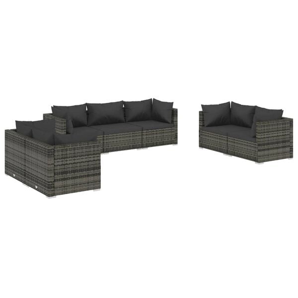 vidaXL 7 Piece Garden Lounge Set with Cushions Poly Rattan Grey