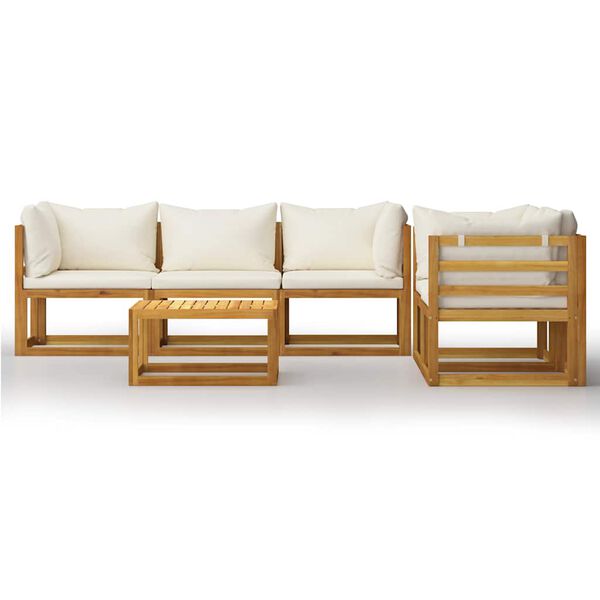 vidaXL 6 Piece Garden Lounge Set with Cushion Cream Solid Acacia Wood