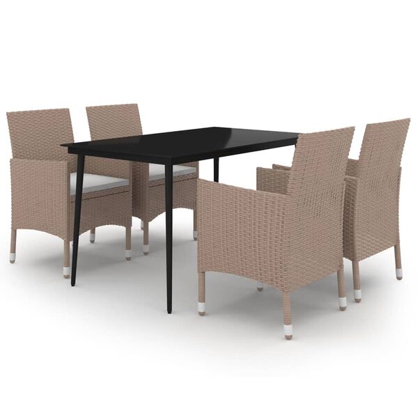 vidaXL 5 Piece Garden Dining Set with Cushions Poly Rattan and Glass