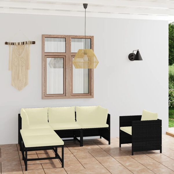 vidaXL 6 Piece Garden Lounge Set with Cushions Poly Rattan Black