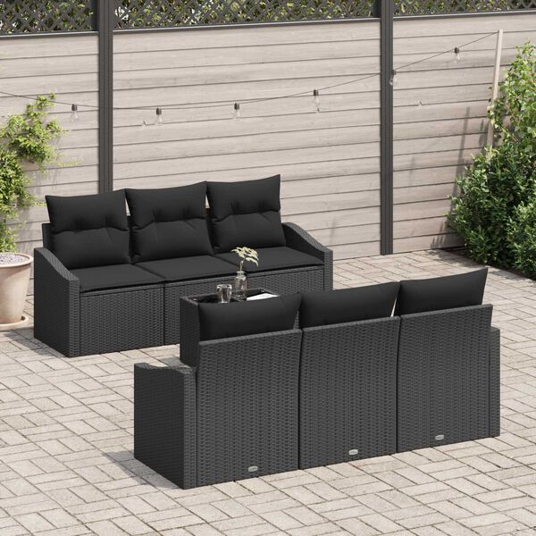 vidaXL Sofa Set with Cushion with Storage 7 pcs Black Poly Rattan