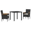 vidaXL Garden Dining Set 3 pcs Black Poly Rattan