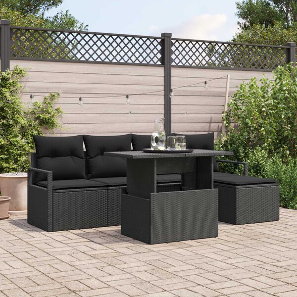 vidaXL Garden Sofa Set with Storage 6 pcs Black Poly rattan