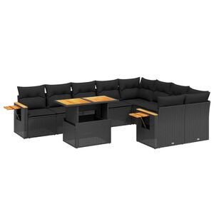 vidaXL 10 Piece Garden Sofa Set with Cushions Black Poly Rattan