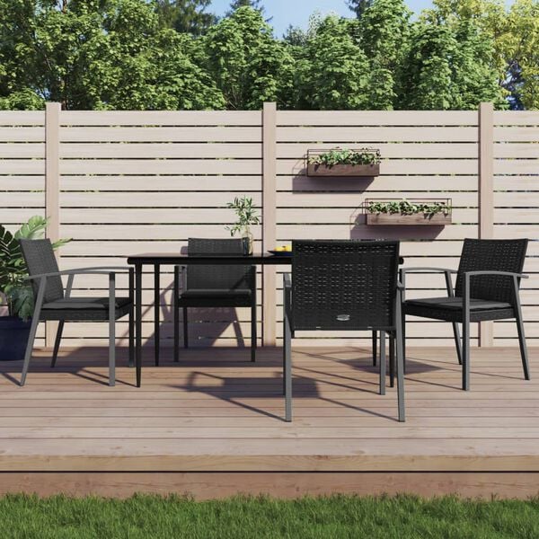 vidaXL 5 Piece Garden Dining Set with Cushions Poly Rattan and Steel