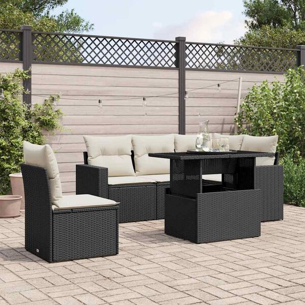vidaXL 6 Piece Garden Sofa Set with Cushions Black Poly Rattan