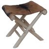 vidaXL Folding Stool | Brown | Real goat leather, solid teak wood | Medium