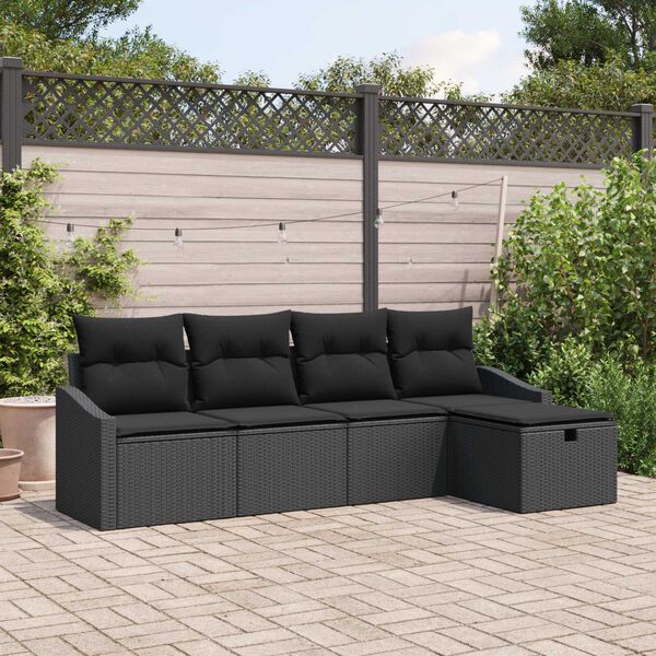 vidaXL Sofa Set with Cushion with Storage 5 pcs Black Poly Rattan