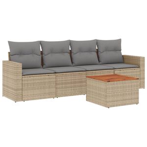vidaXL 5 Piece Garden Sofa Set with Cushions Beige Poly Rattan
