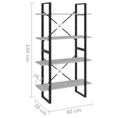 vidaXL 4-Tier Book Cabinet Concrete Grey 80x30x140 cm Engineered Wood