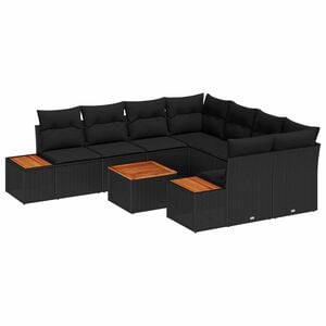 vidaXL Garden Sofa Set with Cushion 9 pcs Black Poly rattan