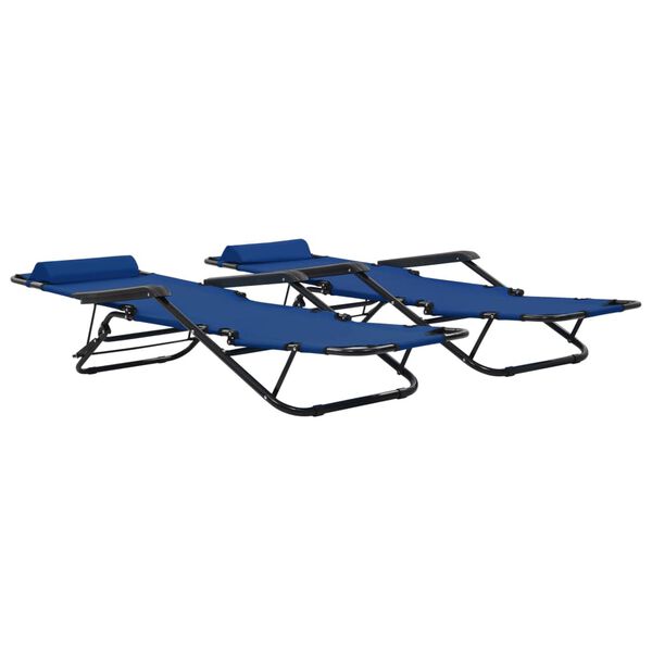 vidaXL Folding Sun Loungers 2 pcs with Footrests Steel Blue