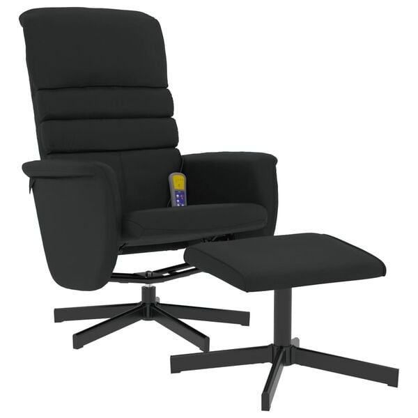 vidaXL Massage Recliner Chair with Footstool Black Faux Leather