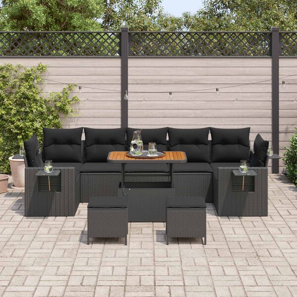 vidaXL Garden Sofa Set with Cushion Black Poly Rattan