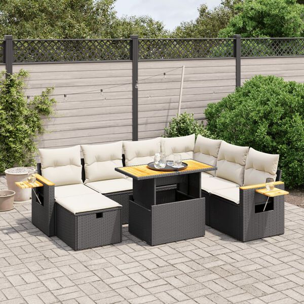 vidaXL 8 Piece Garden Sofa Set with Cushions Black Poly Rattan