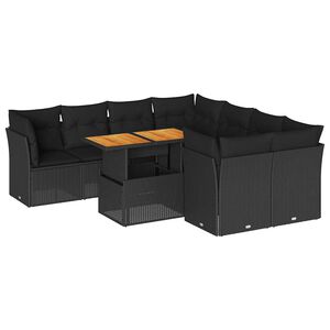 vidaXL 9 Piece Garden Sofa Set with Cushions Black Poly Rattan