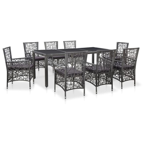 vidaXL 9 Piece Outdoor Dining Set Poly Rattan Grey