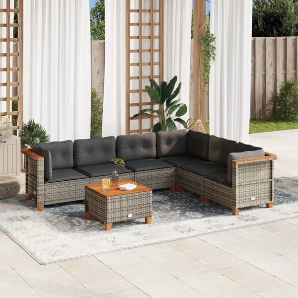 vidaXL 7 Piece Garden Sofa Set with Cushions Grey Poly Rattan