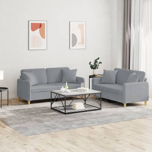 vidaXL 2 Piece Sofa Set with Pillows Light Grey Fabric