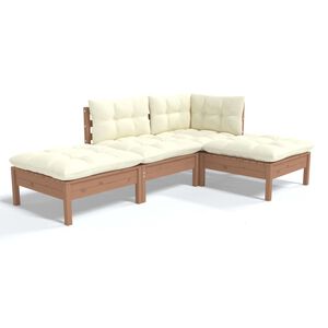vidaXL 4 Piece Garden Lounge Set with Cushions Solid Pinewood