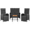 vidaXL 4 Piece Garden Dining Set with Cushions Black Poly Rattan