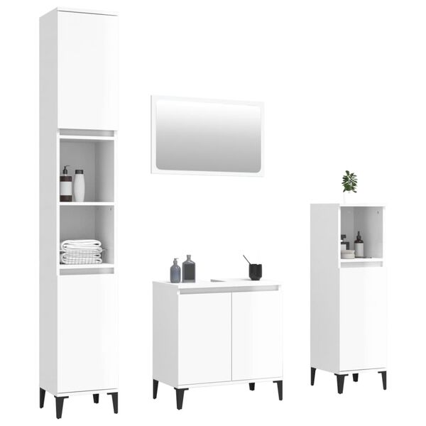 vidaXL 4 Piece Bathroom Furniture Set High Gloss White Engineered Wood