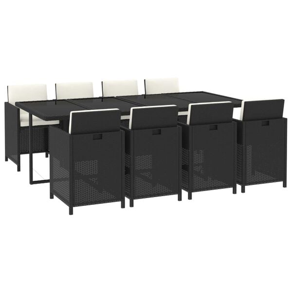 vidaXL 9 Piece Garden Dining Set with Cushions Poly Rattan Black