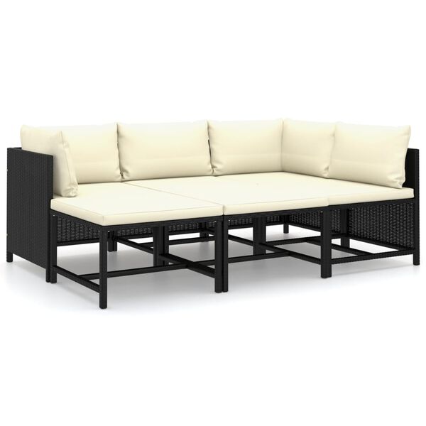 vidaXL 6 Piece Garden Lounge Set with Cushions Poly Rattan Black