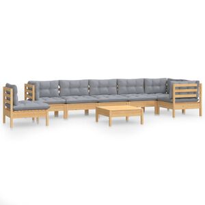 vidaXL 9 Piece Garden Lounge Set with Grey Cushions Solid Pinewood