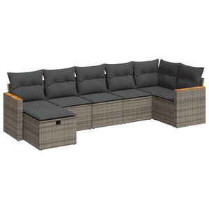 vidaXL 7 Piece Garden Sofa Set with Cushions Grey Poly Rattan