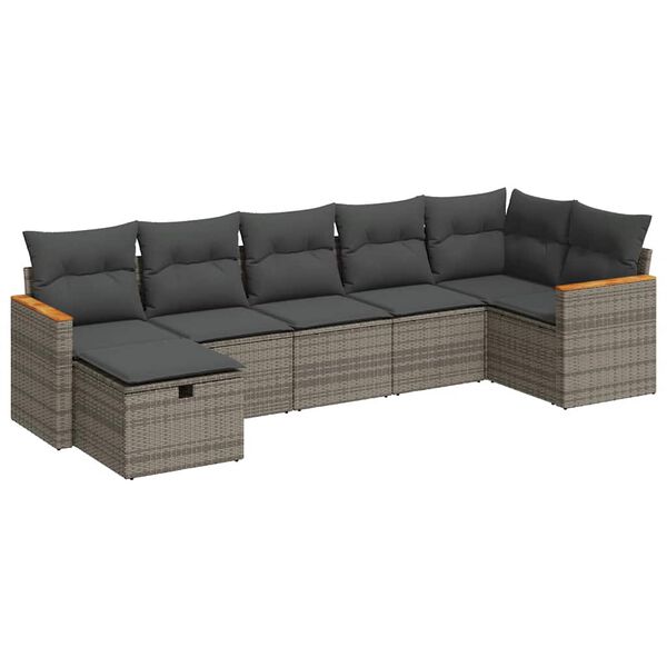 vidaXL 7 Piece Garden Sofa Set with Cushions Grey Poly Rattan